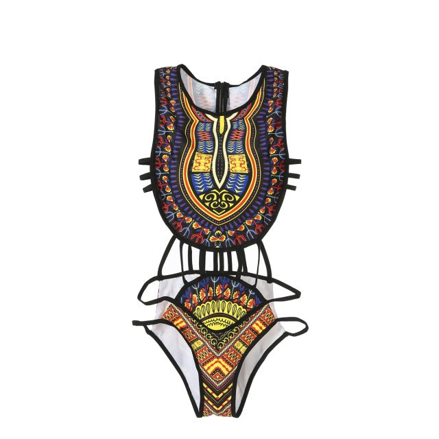 1PC Ethnic Floral African Swimsuit for Women - Low Waist Polyester and Nylon Bathing Suit - Flexi Africa offers Free Delivery