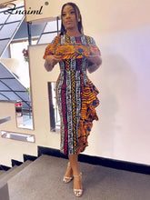 African Festival Print Midi Dress – Elegant Short Sleeve Ruffle Bodycon Summer Outfit