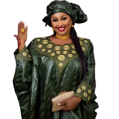 Green Luxury African Abaya – Embroidered Plus Size Dress for Elegant Occasions