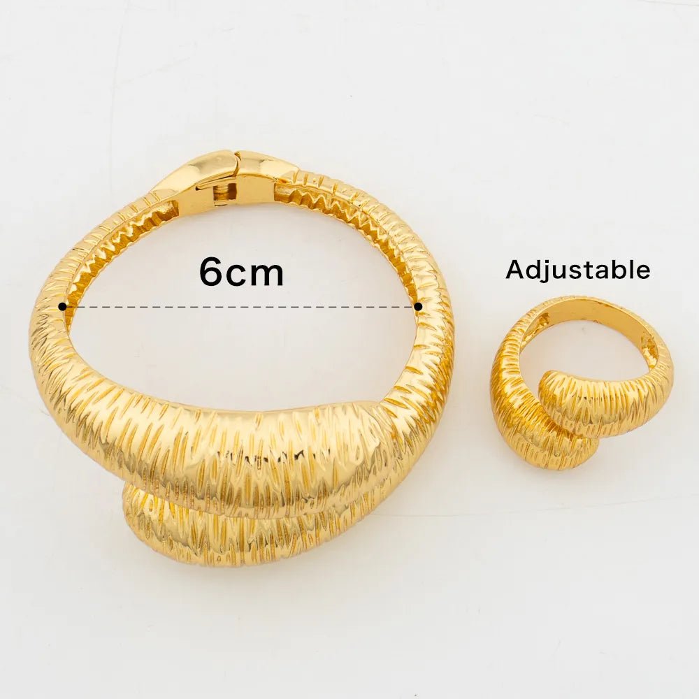 African 18k Gold Plated Hand Jewelry Set: Cuff Bangle and Ring Ensemble for Wedding Brides - Flexi Africa - Flexi Africa offers Free Delivery Worldwide - Vibrant African traditional clothing showcasing bold prints and intricate designs