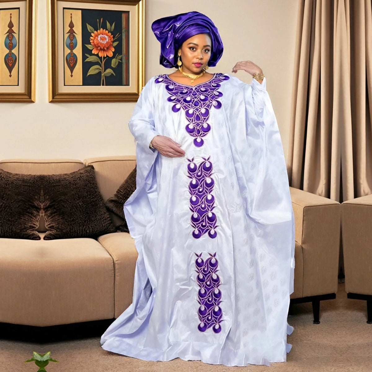 African Abaya Dress for Women – Embroidered Elegance Plus Size Church & Party Wear - Free Delivery Worldwide only at Flexi Africa