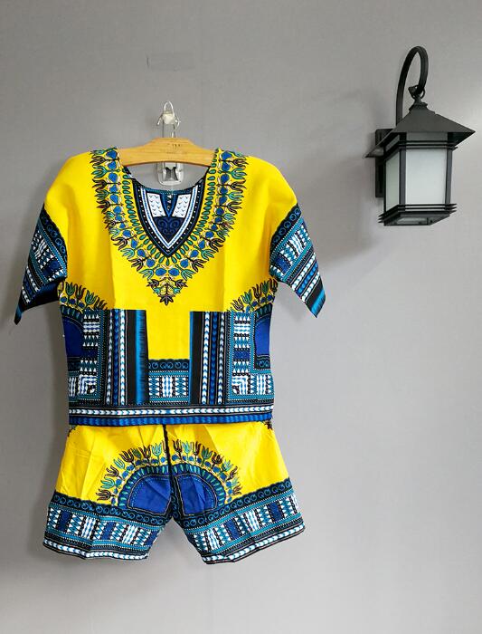 African Boys Cotton Clothes Wax Print Top and Pants Sets for Kids clothing - Flexi Africa offers Free Delivery Worldwide