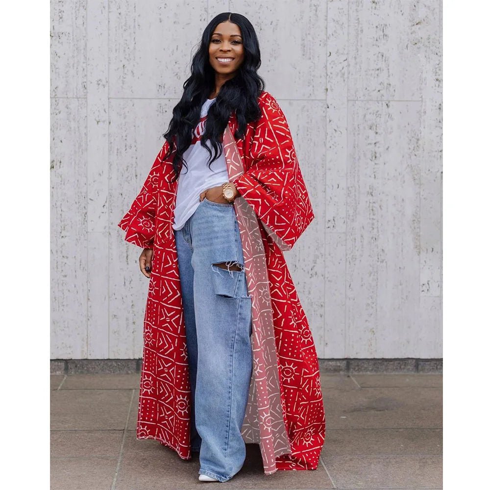 African Dresses for Women African Ethnic Print Loose Long Trench Coat Streetwear Dashiki African Clothes - Flexi Africa - Flexi Africa offers Free Delivery Worldwide - Vibrant African traditional clothing showcasing bold prints and intricate designs