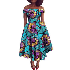 African Dresses for Women Ankara Print Off Shoulder Traditional African Clothing Strapless Dress Ankara Attire - Free Delivery Worldwide only at Flexi Africa