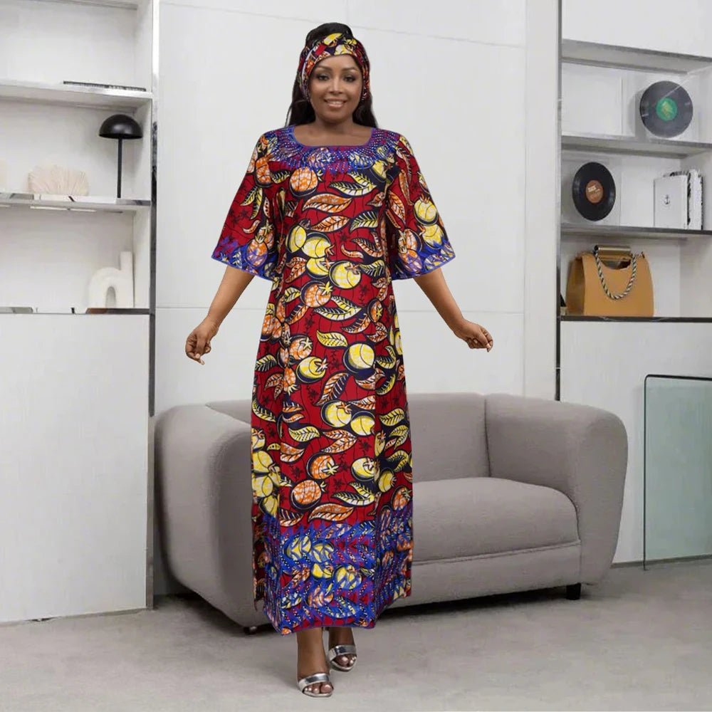 african boho dress Women Kaftan Lady Print Plus size Caftan Dress African Dashiki Boho Maxi Dress