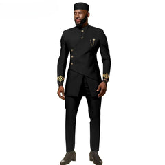 African Ethnic New Men's Casual Suit - Refined and Fitted Style - Party Dress - Fashionable Men's Clothing (Top + Pants + Hat) - Free Delivery Worldwide only at Flexi Africa