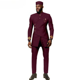 African Ethnic New Men's Casual Suit - Refined and Fitted Style - Party Dress - Fashionable Men's Clothing (Top + Pants + Hat) - Free Delivery Worldwide only at Flexi Africa