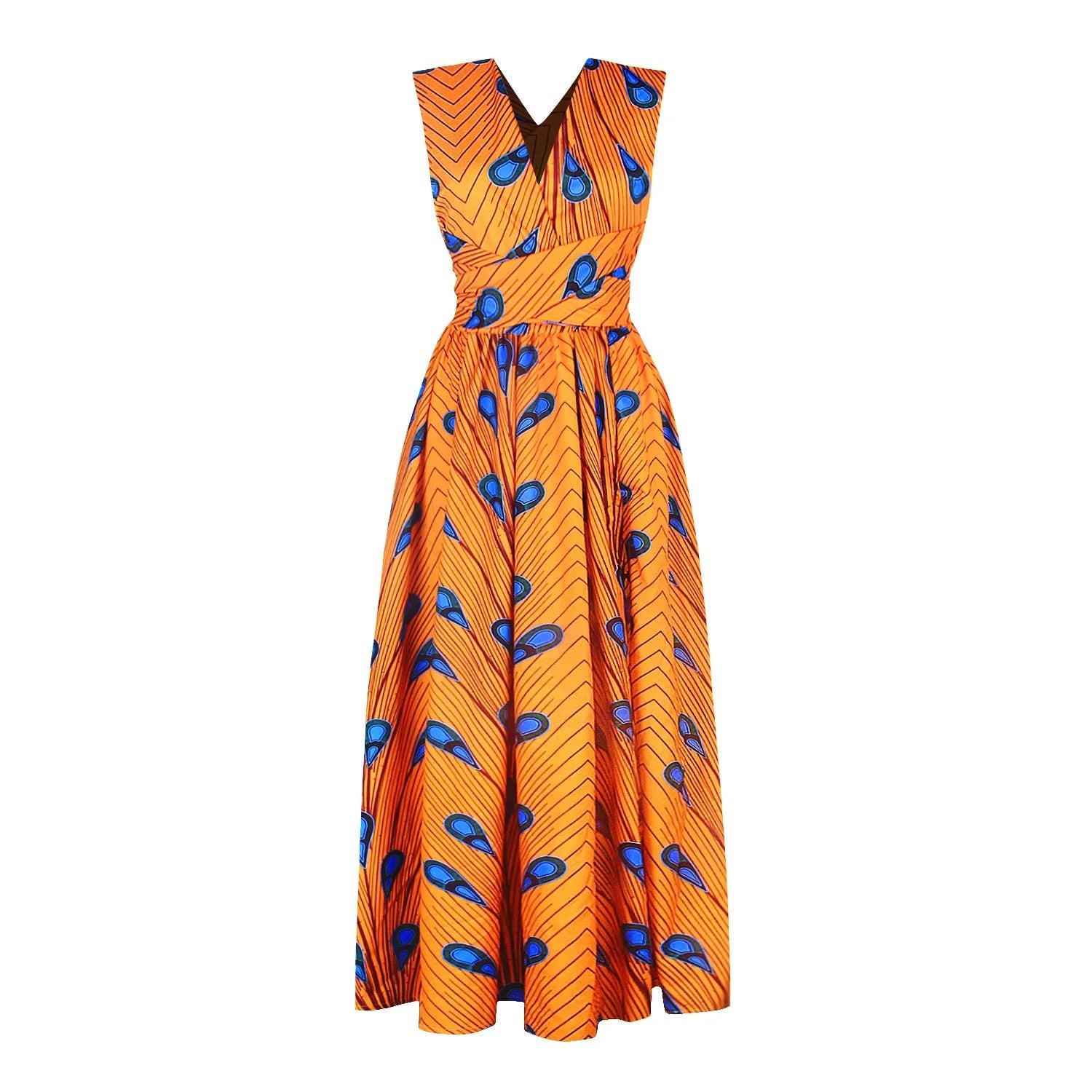 African-inspired Summer Dresses: Women's Fashion Vintage Print Jumpsuit Long Skirt Party Attire - Flexi Africa - Flexi Africa offers Free Delivery Worldwide - Vibrant African traditional clothing showcasing bold prints and intricate designs