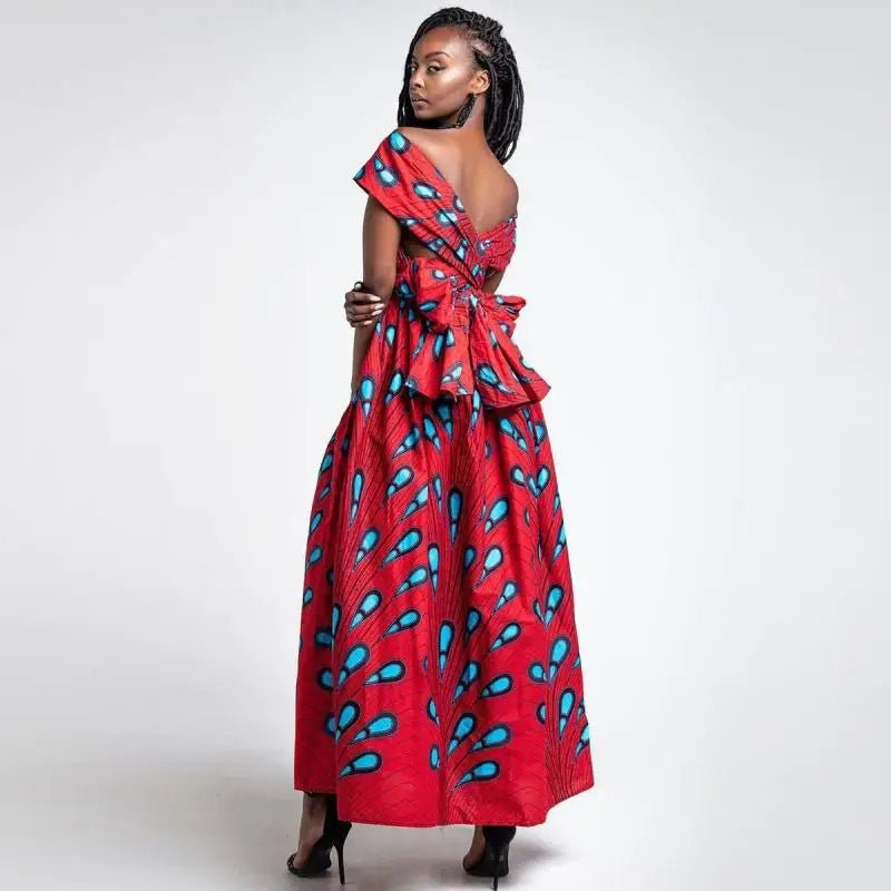 African-inspired Summer Dresses: Women's Fashion Vintage Print Jumpsuit Long Skirt Party Attire - Flexi Africa - Flexi Africa offers Free Delivery Worldwide - Vibrant African traditional clothing showcasing bold prints and intricate designs