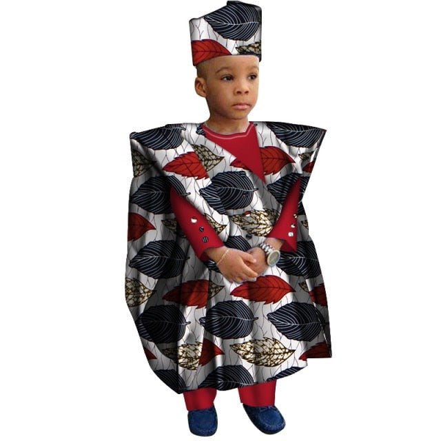 African Boys Cotton Clothes Wax Print Top and Pants Sets for Kids clothing - Flexi Africa offers Free Delivery Worldwide