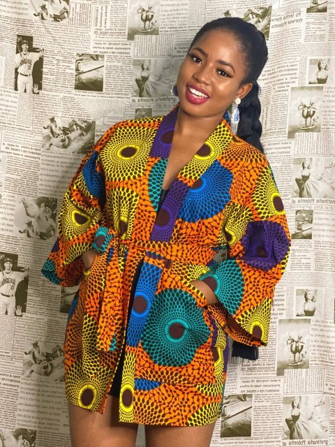 Authentic African Style: Women's Short Kimono Jacket with Traditional Patterns - Flexi Africa offers Free Delivery Worldwide
