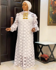 Autumn African Women's Plus Size Long Sleeve Lace Maxi Dress with Inner White Lining - Flexi Africa - Flexi Africa offers Free Delivery Worldwide - Vibrant African traditional clothing showcasing bold prints and intricate designs