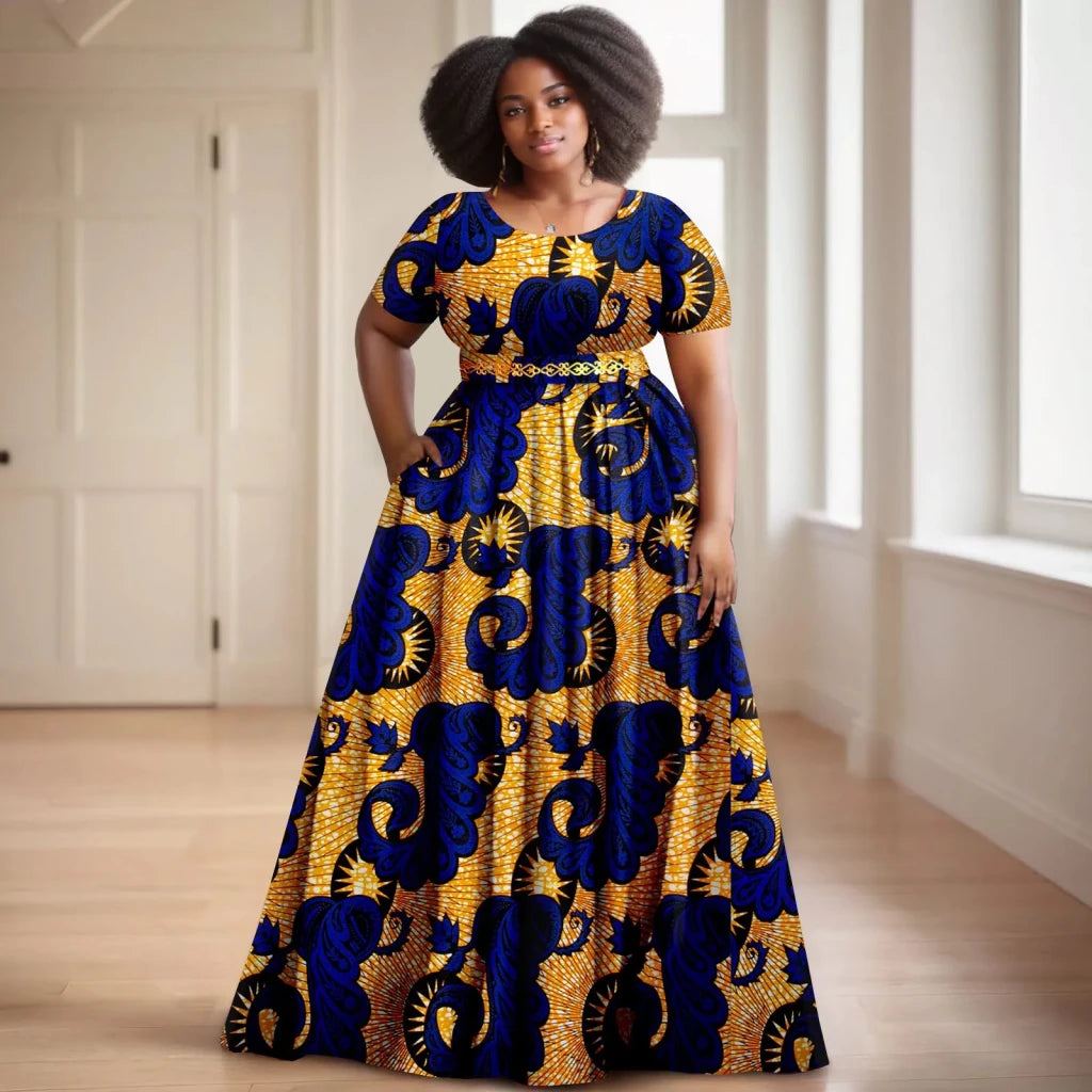 batik dress design pattern Women's blue batik print fit & flare maxi dress