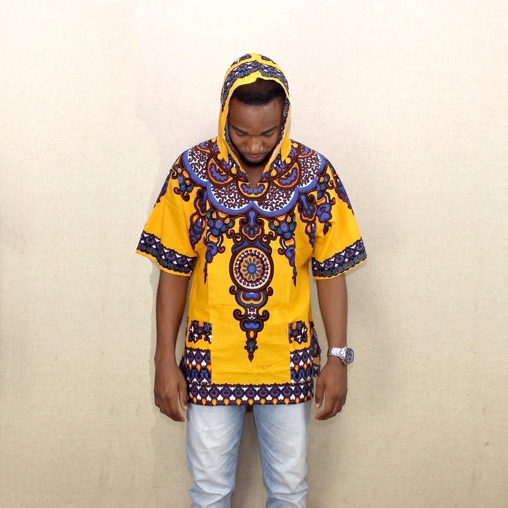 Bold African Street Style: Men's Dashiki Fabric Elongated Hoodie for Hip Hop and Hipster Fashion - Flexi Africa - Flexi Africa offers Free Delivery Worldwide - Vibrant African traditional clothing showcasing bold prints and intricate designs