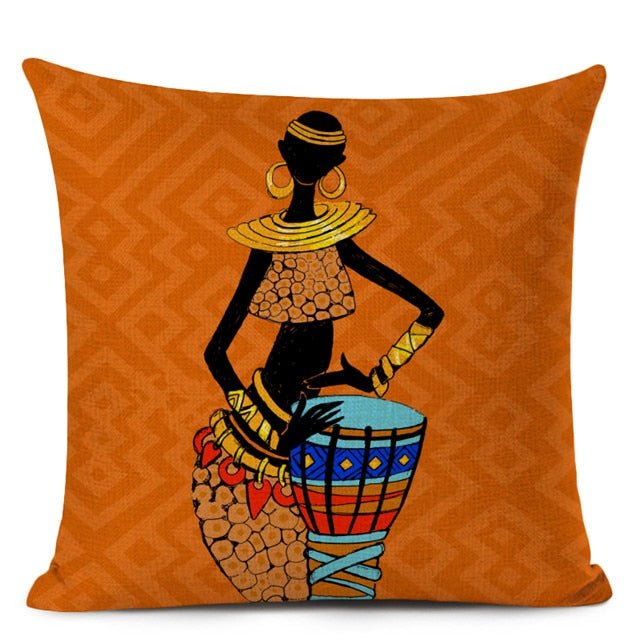 Decorative Cushion Case for Sofa and Home Décor featuring Ethnic Woman in Linen Color Cloth - Flexi Africa - Flexi Africa offers Free Delivery Worldwide - Vibrant African traditional clothing showcasing bold prints and intricate designs