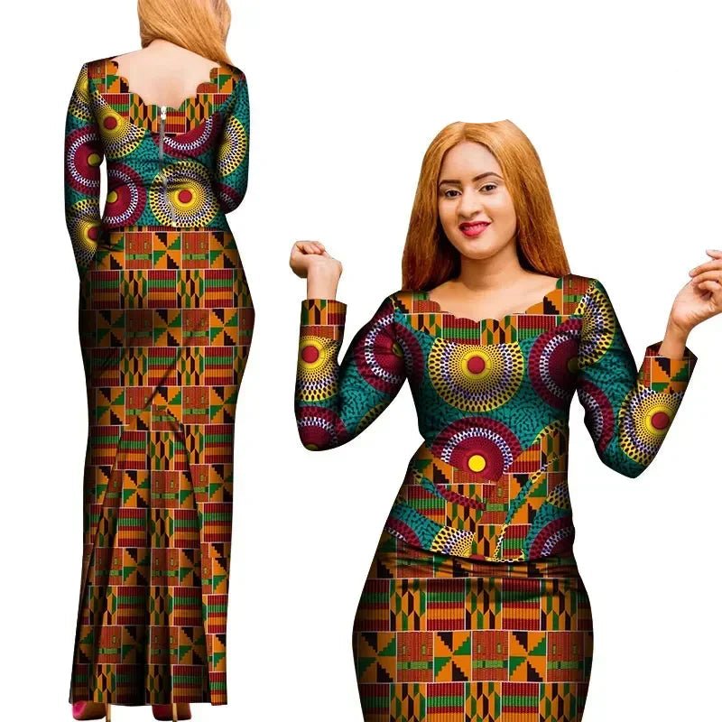 Elegant 2PC African Skirt and Top Set – Long Sleeve Blouse and Matching Maxi Skirt for Women - Free Delivery Worldwide only at Flexi Africa