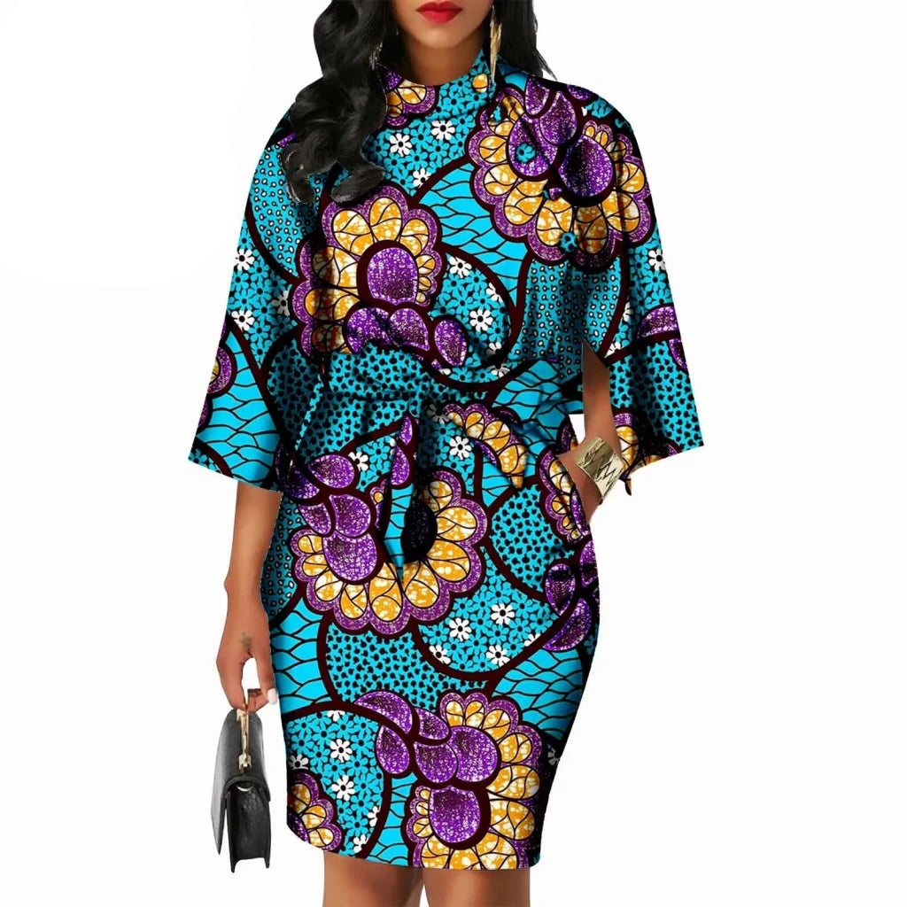 Shop Elegant African Ankara Wax Batik Dress for Women – Bazin Riche Cotton O-Neck Bow Design