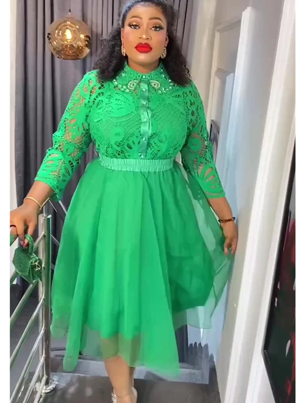 Elegant Plus Size African Party Dresses Set: 3PCS Tops and Skirts Suits - Flexi Africa - Flexi Africa offers Free Delivery Worldwide - Vibrant African traditional clothing showcasing bold prints and intricate designs