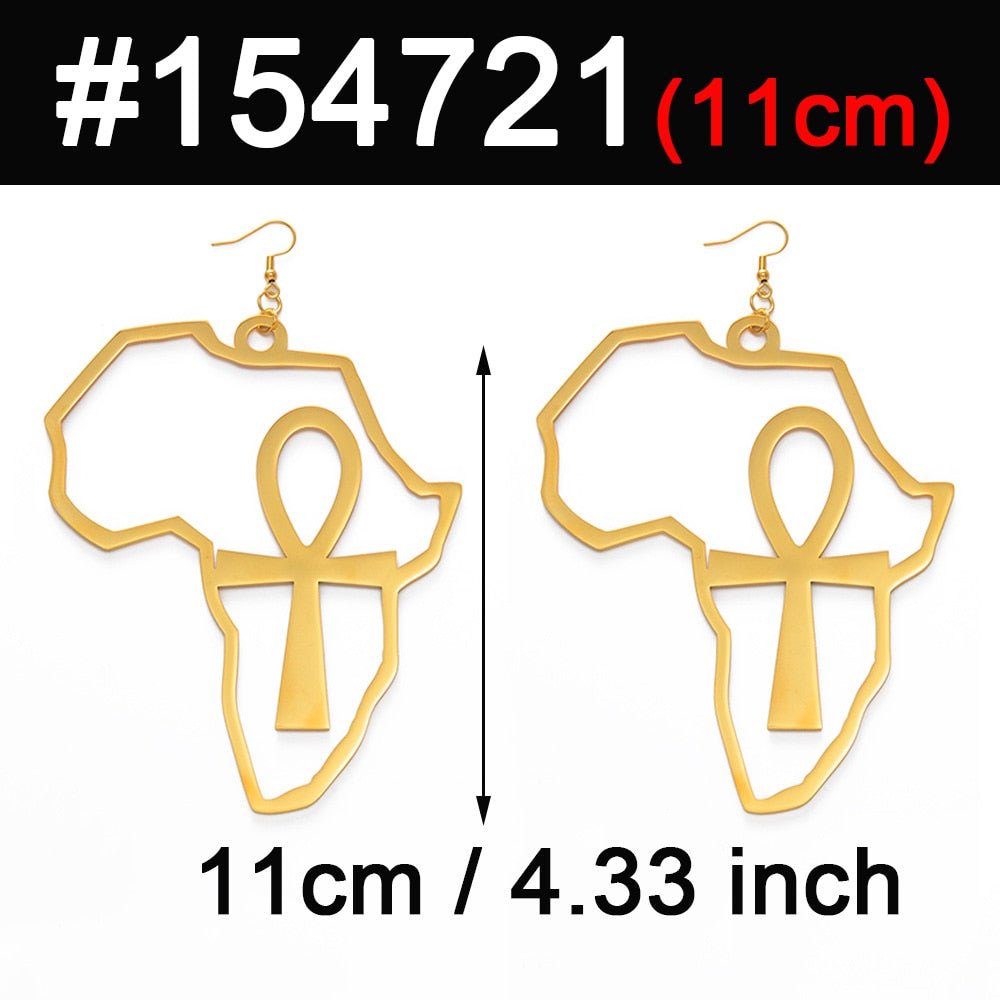 Exaggerated Elegance: African Map Big Ankh Earrings with Traditional Ethnic Style and Symbolism - Flexi Africa - Flexi Africa offers Free Delivery Worldwide - Vibrant African traditional clothing showcasing bold prints and intricate designs