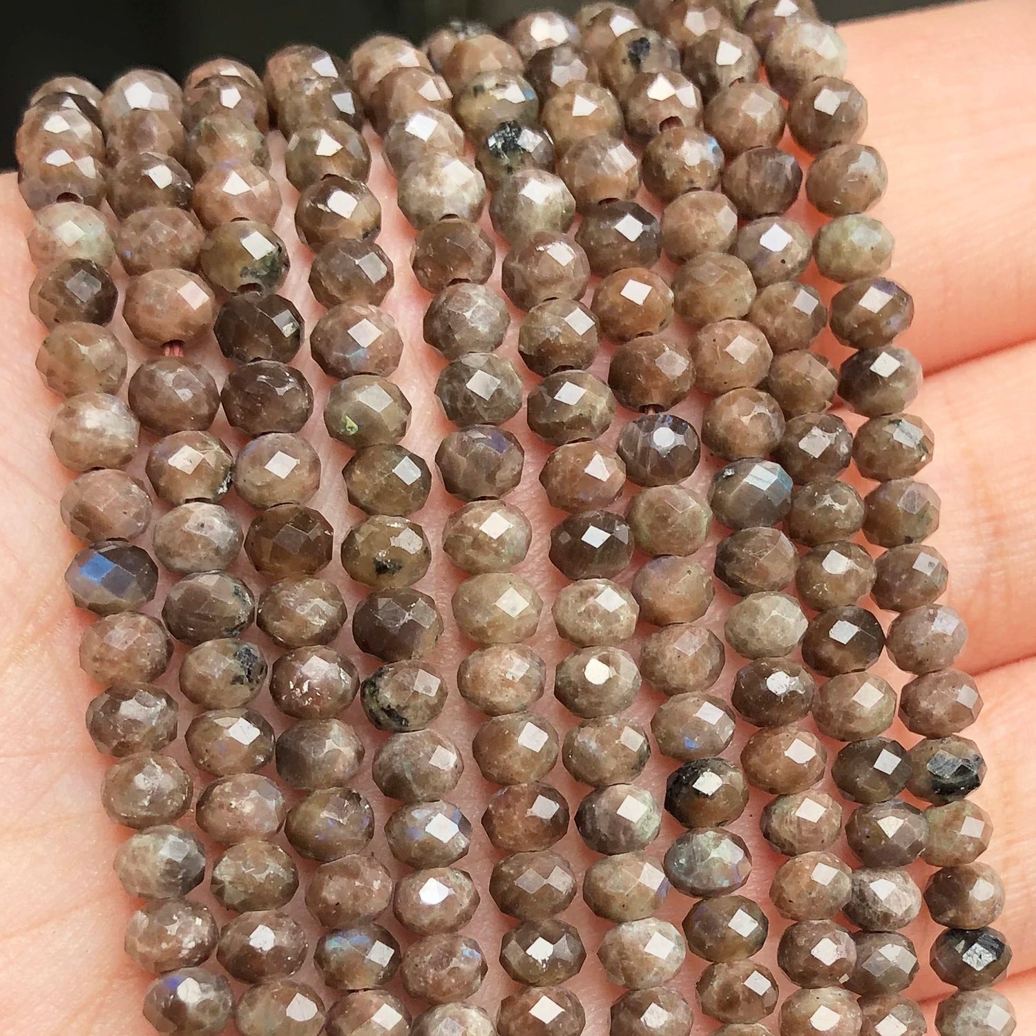 Faceted Natural African Labradorite Stone Beads: Small Round Loose Rondelle Beads 4x3mm - Flexi Africa - Flexi Africa offers Free Delivery Worldwide - Vibrant African traditional clothing showcasing bold prints and intricate designs