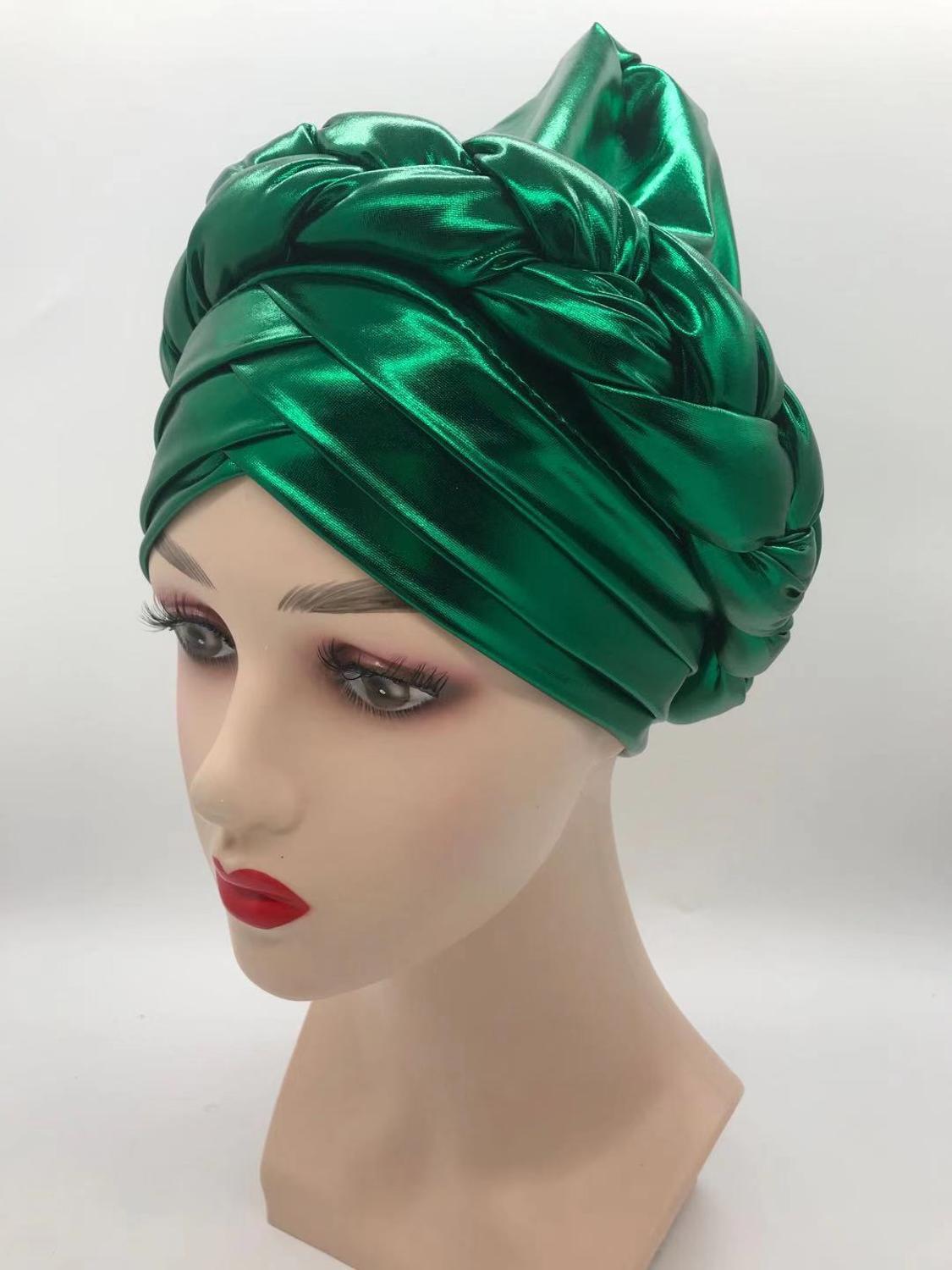 Forehead Braids Turban Cap Shimmering African Headtie, Head Wraps, Muslim Headscarf, and Bonnet Ready Hijab Hat - Flexi Africa - Flexi Africa offers Free Delivery Worldwide - Vibrant African traditional clothing showcasing bold prints and intricate designs