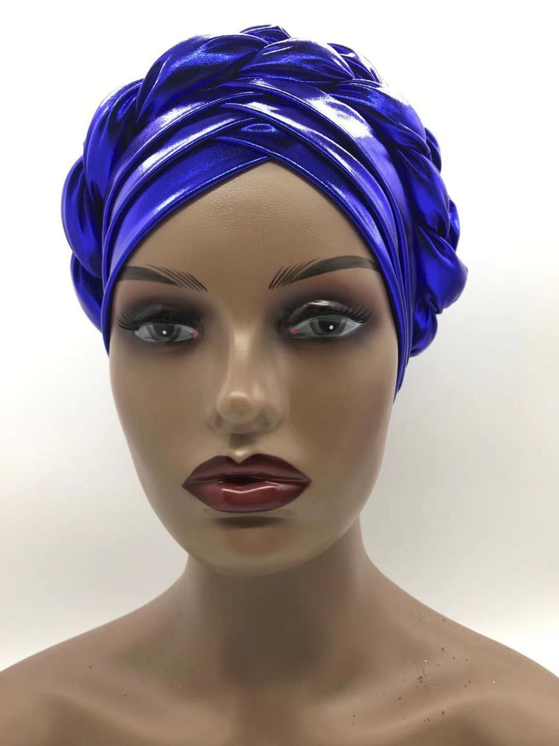 Forehead Braids Turban Cap Shimmering African Headtie, Head Wraps, Muslim Headscarf, and Bonnet Ready Hijab Hat - Flexi Africa - Flexi Africa offers Free Delivery Worldwide - Vibrant African traditional clothing showcasing bold prints and intricate designs