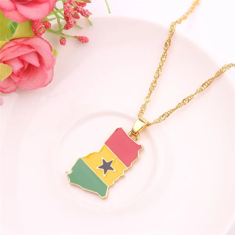 Ghana Country Map Flag Pendant Necklaces Charm Ghanaian Jewelry National Day Gifts Wave Chain - Flexi Africa - Flexi Africa offers Free Delivery Worldwide - Vibrant African traditional clothing showcasing bold prints and intricate designs