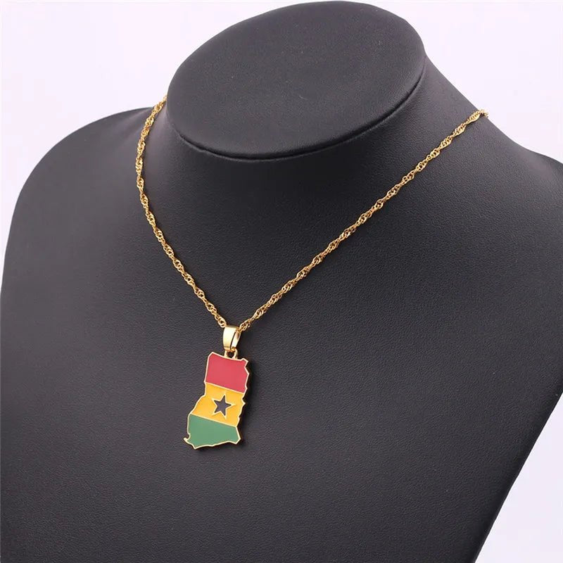 Ghana Country Map Flag Pendant Necklaces Charm Ghanaian Jewelry National Day Gifts Wave Chain - Flexi Africa - Flexi Africa offers Free Delivery Worldwide - Vibrant African traditional clothing showcasing bold prints and intricate designs