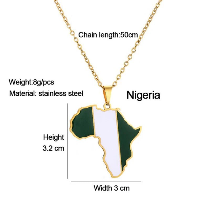 Gold Stainless Steel Africa Map Flag Pendant Necklace African Countries - Flexi Africa - Flexi Africa offers Free Delivery Worldwide - Vibrant African traditional clothing showcasing bold prints and intricate designs