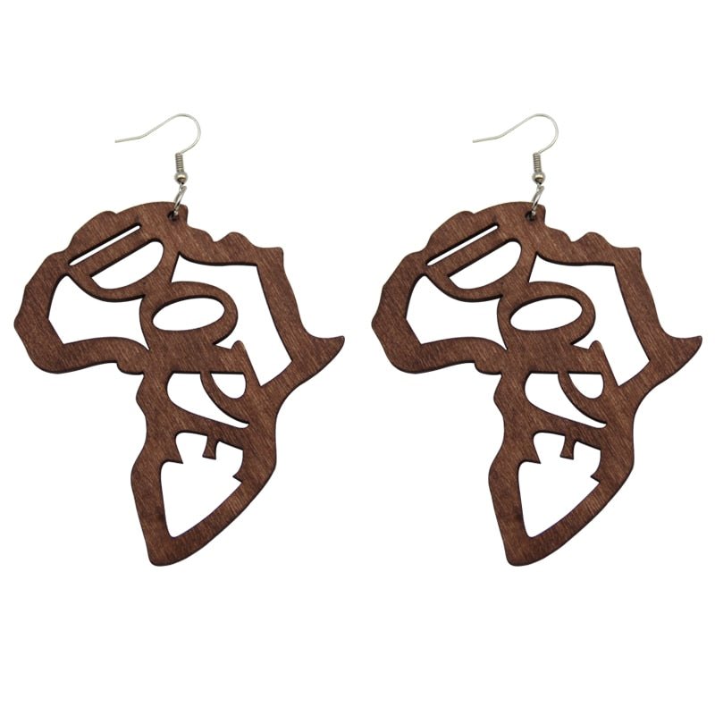 Laser Engraved Afro Wooden Drop Earrings African Motherland Map Ethnic Tribal Pattern Handmade Jewelry - Flexi Africa - Flexi Africa offers Free Delivery Worldwide - Vibrant African traditional clothing showcasing bold prints and intricate designs