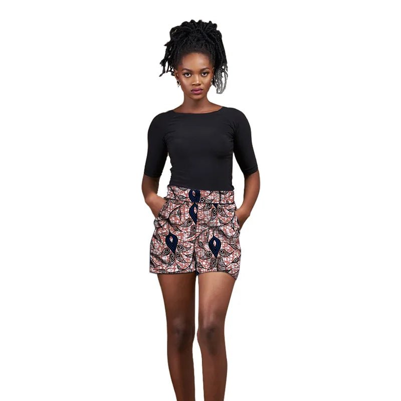 Nigerian Pattern Print Women's Hot Shorts: Stylish African Fashion Breeches - Flexi Africa - Flexi Africa offers Free Delivery Worldwide - Vibrant African traditional clothing showcasing bold prints and intricate designs