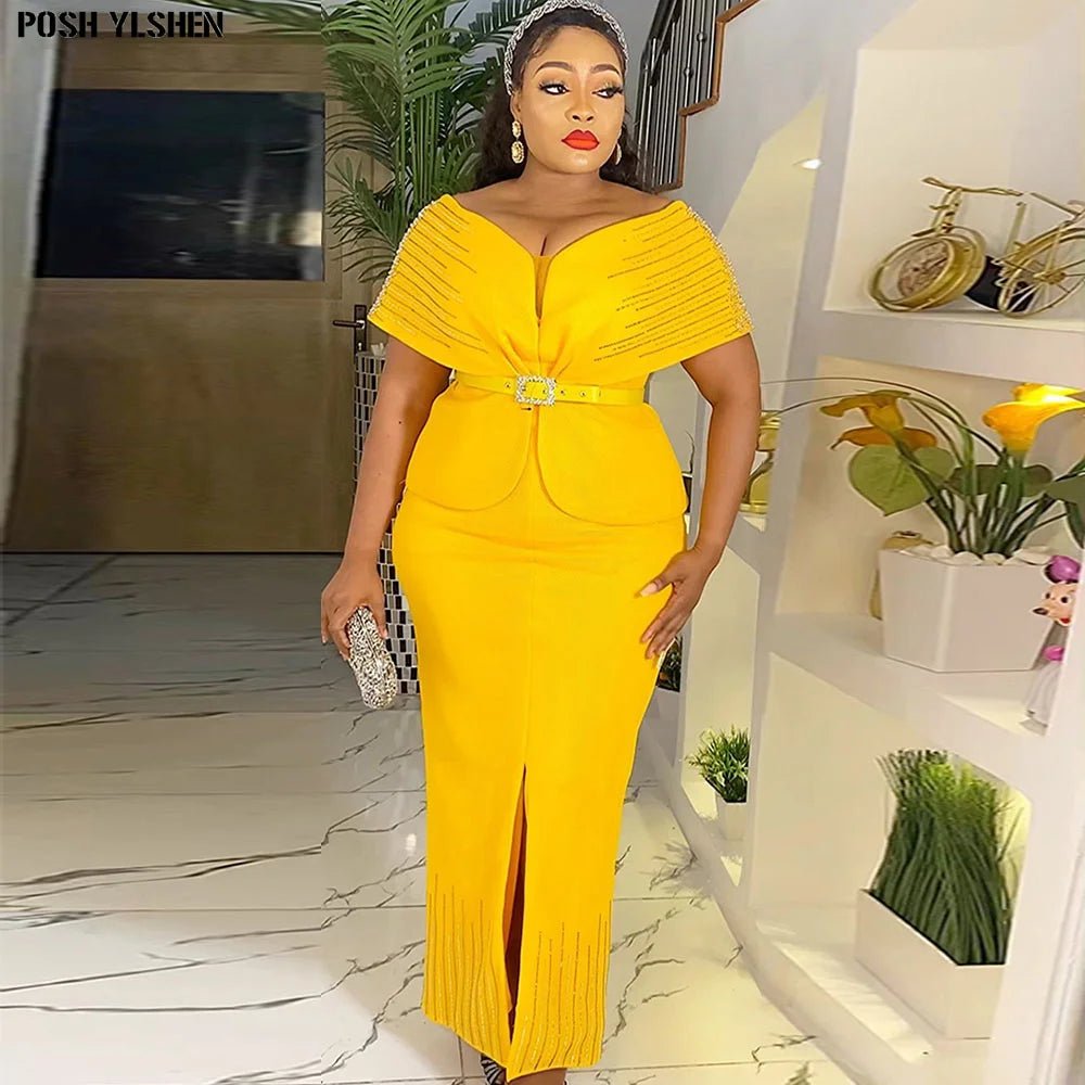 Plus Size Dress for Women, Dashiki Print, Elegant Maxi Gown Yellow / 50 Plus Size Dress for Women, Dashiki Print, Elegant Maxi Gown Yellow / 50