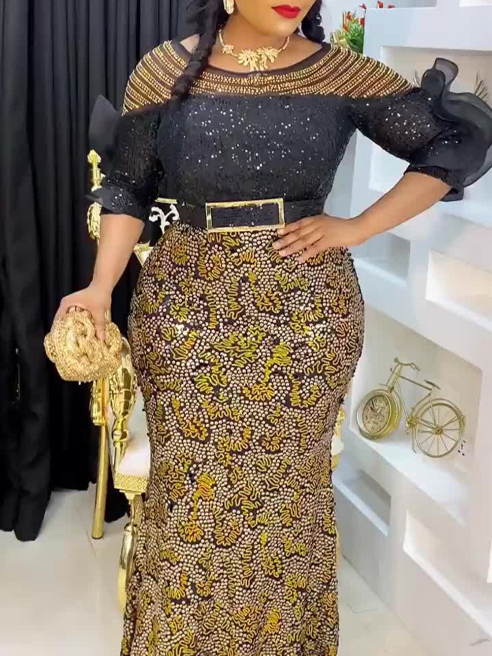 Plus Size African Party Long Dresses for Women Dashiki Sequin Evening Gowns Outfits Robe Africa Clothing - Flexi Africa - Flexi Africa offers Free Delivery Worldwide - Vibrant African traditional clothing showcasing bold prints and intricate designs