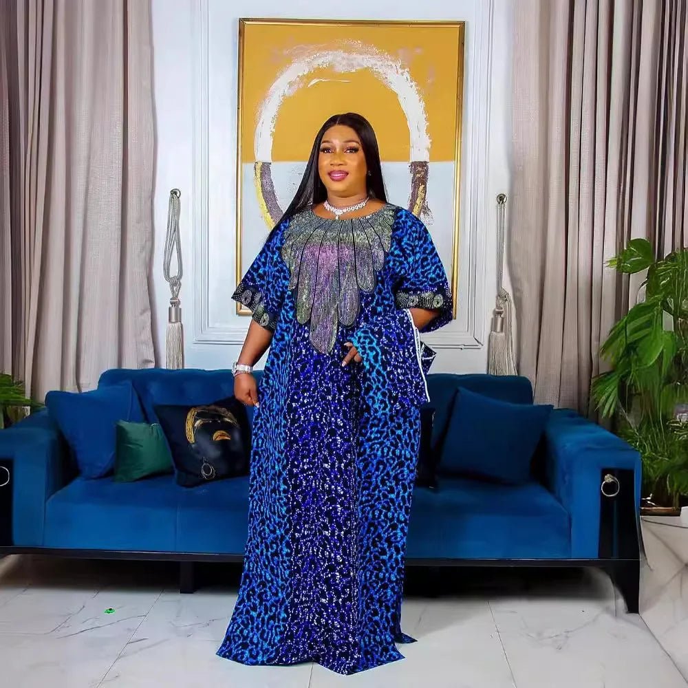 Women’s African Kaftan Abaya – Ankara Dashiki Evening Dress blue