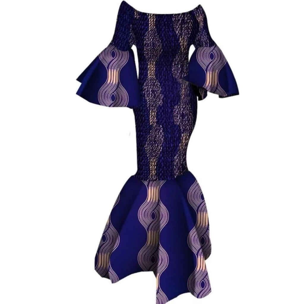 Womens African Print Ankara Long Dress Stretch Fit with Ruffle Sleeves - Flexi Africa 24FS1380 / XXXL Womens African Print Ankara Long Dress Stretch Fit with Ruffle Sleeves - Flexi Africa 24FS1380 / XXXL