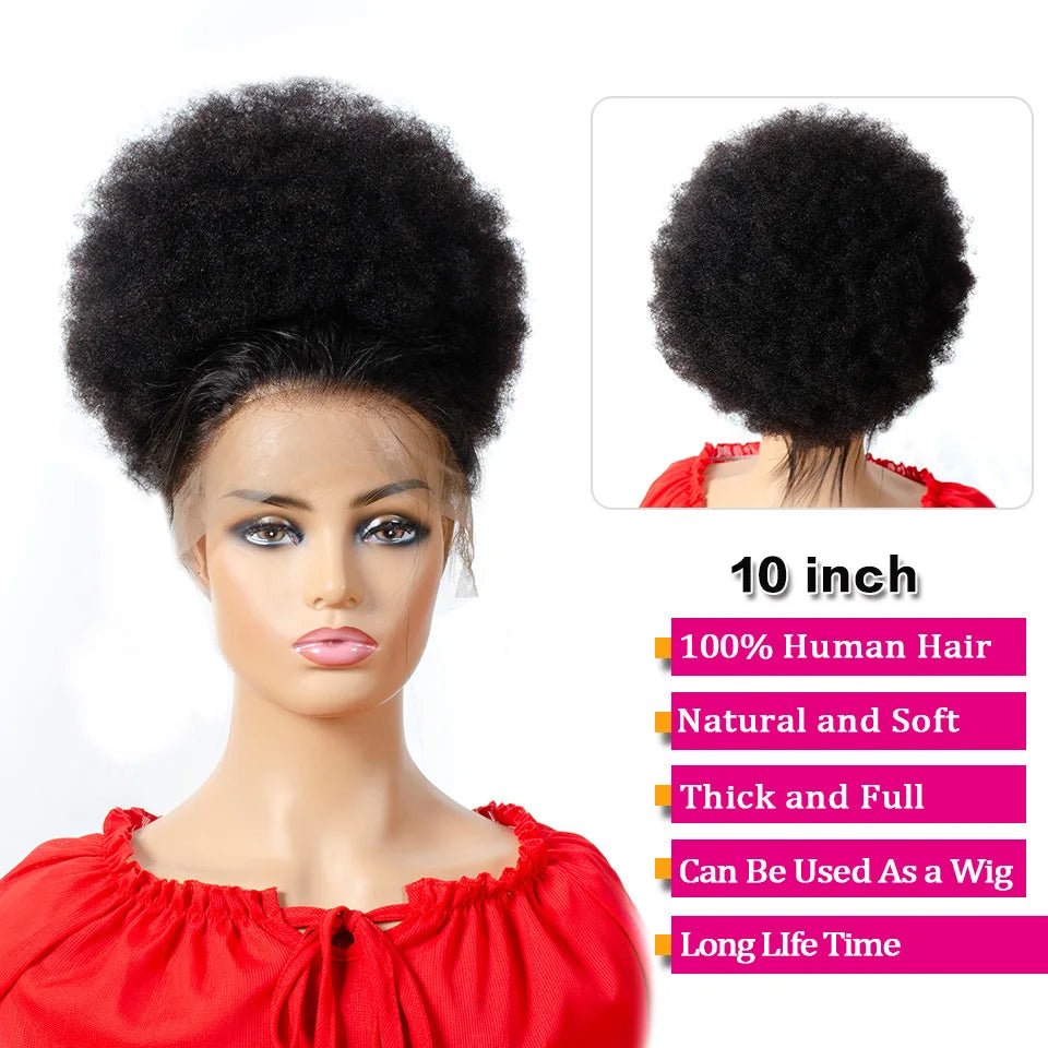 10" Afro Kinky Curly Drawstring Ponytail Human Hair Clip In Extensions Natural Color Bun - Flexi Africa www.flexiafrica.com