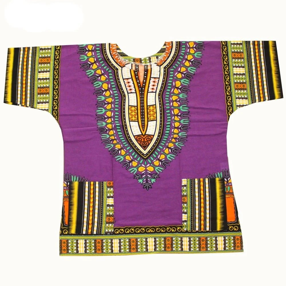 100% Cotton African Print Dashiki Unisex Clothing Bold and Colorful Loose T - shirts - Flexi Africa - Free Delivery Worldwide only at www.flexiafrica.com