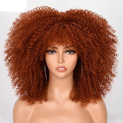 16" Short Kinky Curly Wig with Bangs Natural Synthetic Afro Hair Black Women - Free Delivery Worldwide only at Flexi Africa