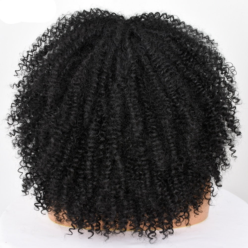 16" Short Kinky Curly Wig with Bangs Natural Synthetic Afro Hair for Black Women - Flexi Africa - Flexi Africa offers Free Delivery Worldwide - Vibrant African traditional clothing showcasing bold prints and intricate designs