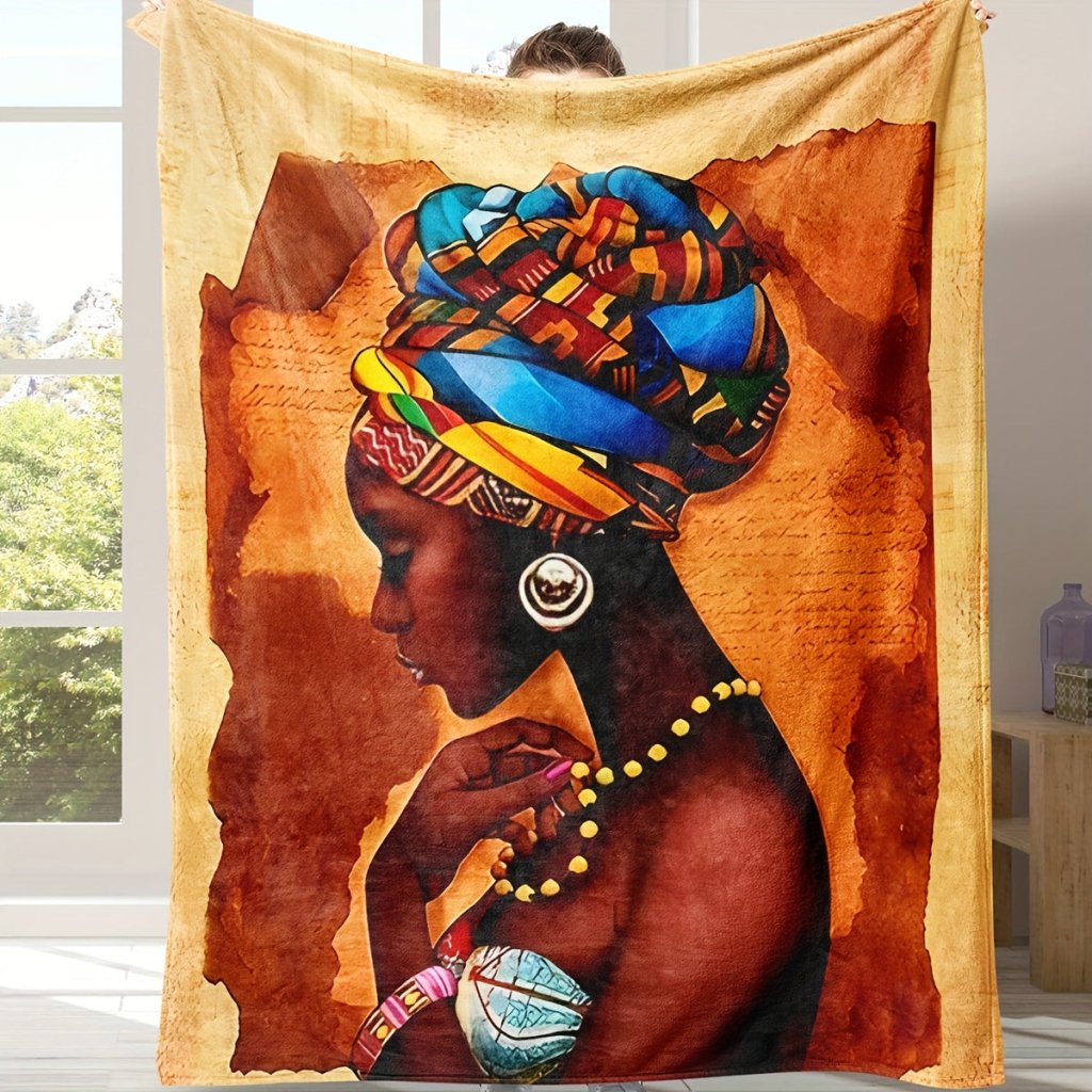 1PC Soft & Warm Flannel Blanket - Vibrant African Woman Pattern - Free Delivery Worldwide only at Flexi Africa