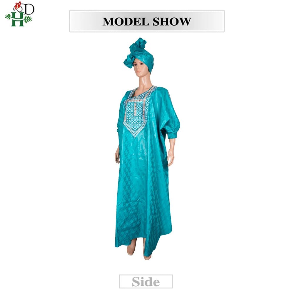 2025 New African Traditional Wear For Women Embroidery Bazin Riche Daily Ankara Gown Dashiki Green Agbada Wedding Party Robe - Free Delivery Worldwide only at Flexi Africa