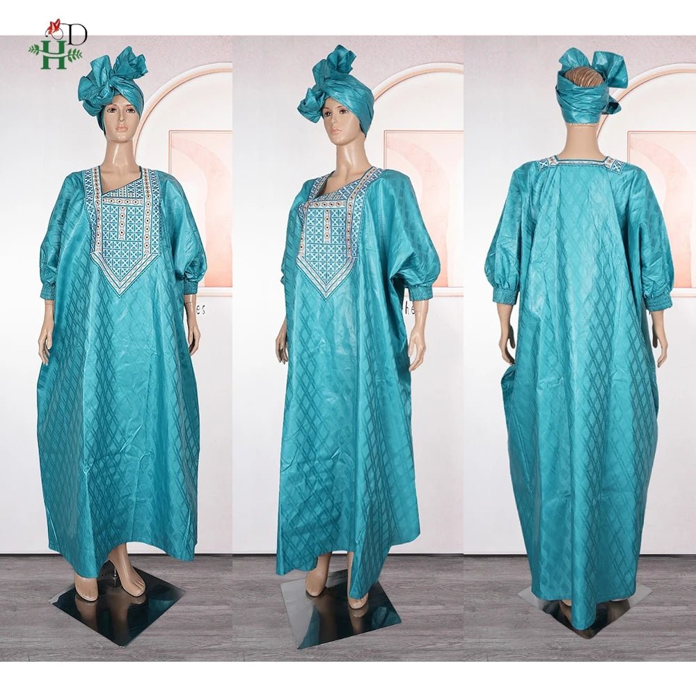 2025 New African Traditional Wear For Women Embroidery Bazin Riche Daily Ankara Gown Dashiki Green Agbada Wedding Party Robe - Free Delivery Worldwide only at Flexi Africa