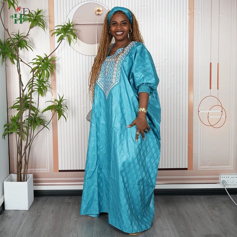 2025 New African Traditional Wear For Women Embroidery Bazin Riche Daily Ankara Gown Dashiki Green Agbada Wedding Party Robe - Free Delivery Worldwide only at Flexi Africa