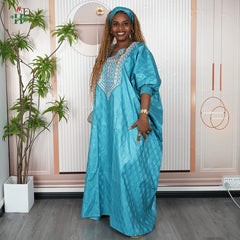 2025 New African Traditional Wear For Women Embroidery Bazin Riche Daily Ankara Gown Dashiki Green Agbada Wedding Party Robe - Free Delivery Worldwide only at Flexi Africa