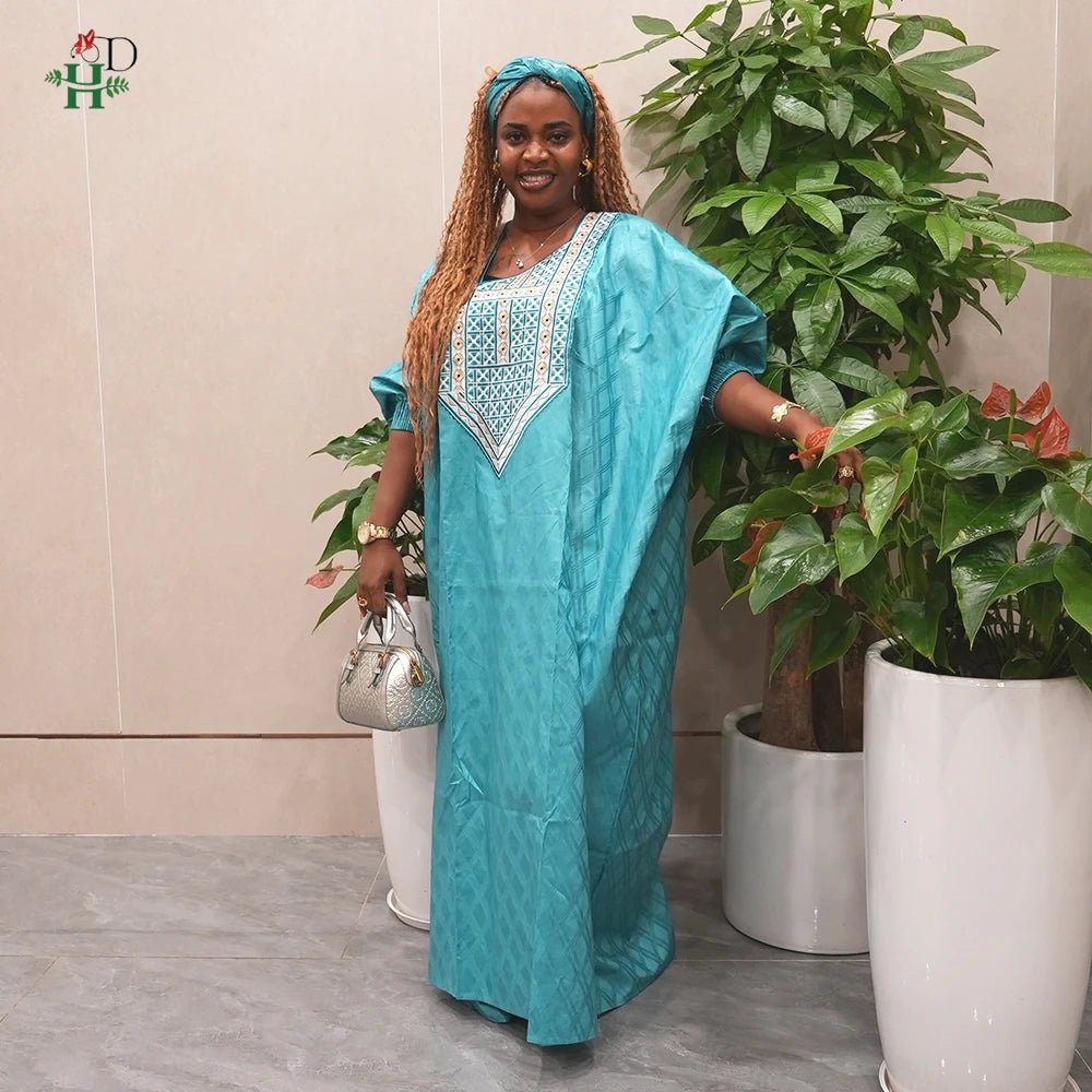 2025 New African Traditional Wear For Women Embroidery Bazin Riche Daily Ankara Gown Dashiki Green Agbada Wedding Party Robe - Free Delivery Worldwide only at Flexi Africa