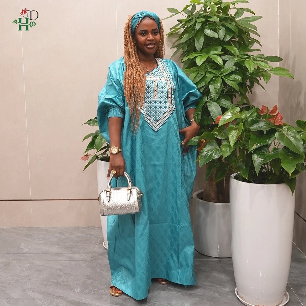2025 New African Traditional Wear For Women Embroidery Bazin Riche Daily Ankara Gown Dashiki Green Agbada Wedding Party Robe - Free Delivery Worldwide only at Flexi Africa