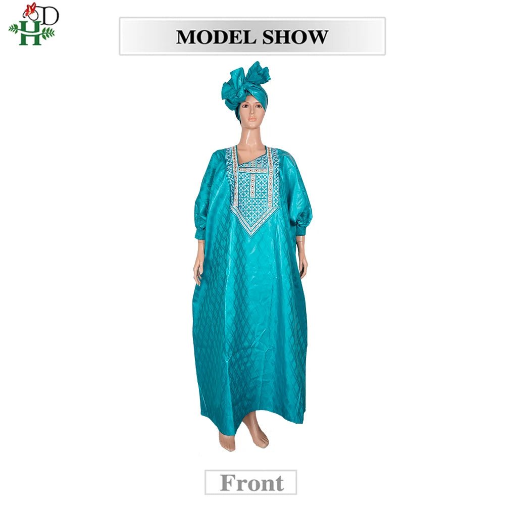 2025 New African Traditional Wear For Women Embroidery Bazin Riche Daily Ankara Gown Dashiki Green Agbada Wedding Party Robe - Free Delivery Worldwide only at Flexi Africa
