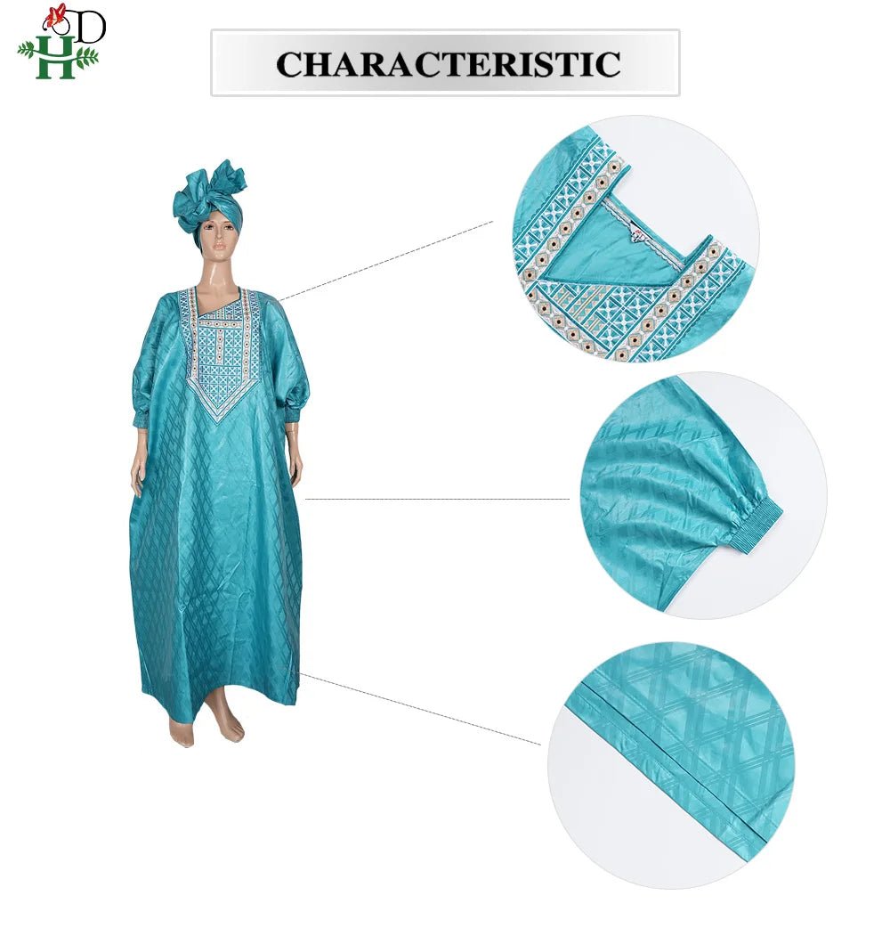 2025 New African Traditional Wear For Women Embroidery Bazin Riche Daily Ankara Gown Dashiki Green Agbada Wedding Party Robe - Free Delivery Worldwide only at Flexi Africa
