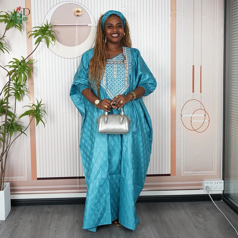 2025 New African Traditional Wear For Women Embroidery Bazin Riche Daily Ankara Gown Dashiki Green Agbada Wedding Party Robe - Free Delivery Worldwide only at Flexi Africa