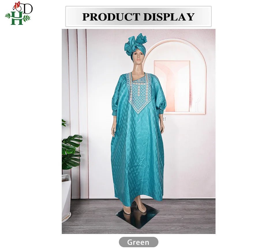2025 New African Traditional Wear For Women Embroidery Bazin Riche Daily Ankara Gown Dashiki Green Agbada Wedding Party Robe - Free Delivery Worldwide only at Flexi Africa